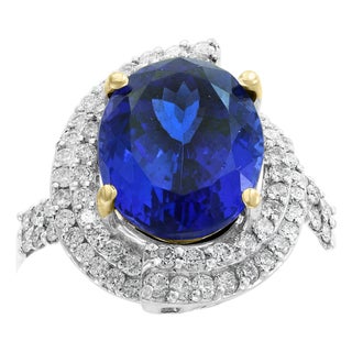 8.5 Carat Oval Tanzanite and 2 Carat Diamond Ring 18 Karat White Gold, Estate, Size 3 For Sale