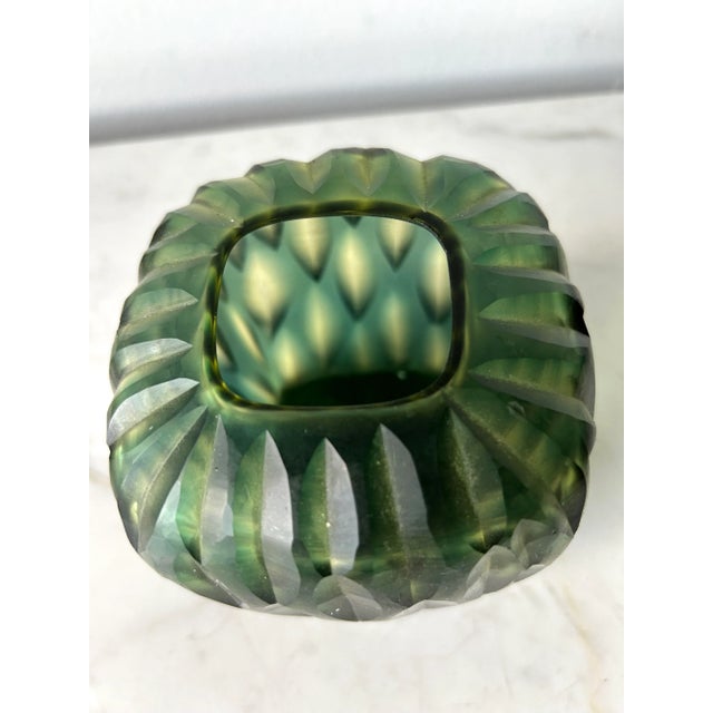 Glass Guaxs Glassworks Kashi Carved Glass Green Vase For Sale - Image 7 of 9