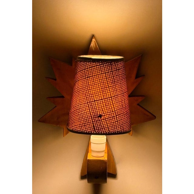 Swedish Hand-Carved Maple Leaf Wall Lamp with Sisal Shade, 1950s For Sale - Image 12 of 13