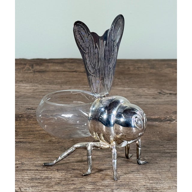 English Godinger Silverplate Bee Trinket Box With Glass Body Hinged Wings For Sale - Image 3 of 7
