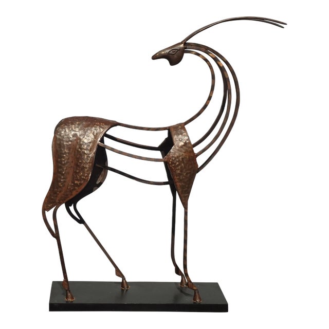 34"Tall ~ Statuesque Bronze Color Metal Gazelle Statue on Stand For Sale