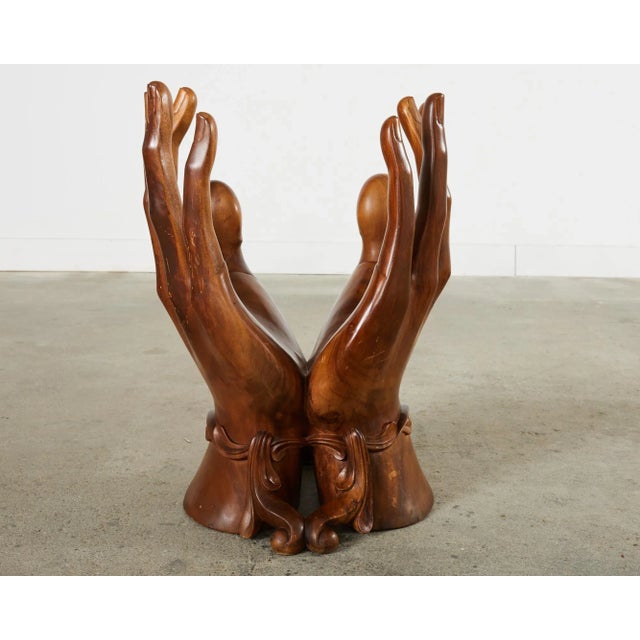 Pedro Friedeberg Style Two Hands Carved Walnut Drink Table For Sale - Image 12 of 12