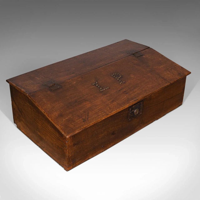 1700s Antique English William III Oak Verger's Table Top Desk For Sale - Image 10 of 13