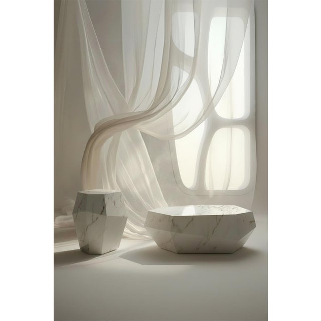 Contemporary Three Rocks High Side Table in Estremoz Marble from Insidherland For Sale - Image 3 of 4