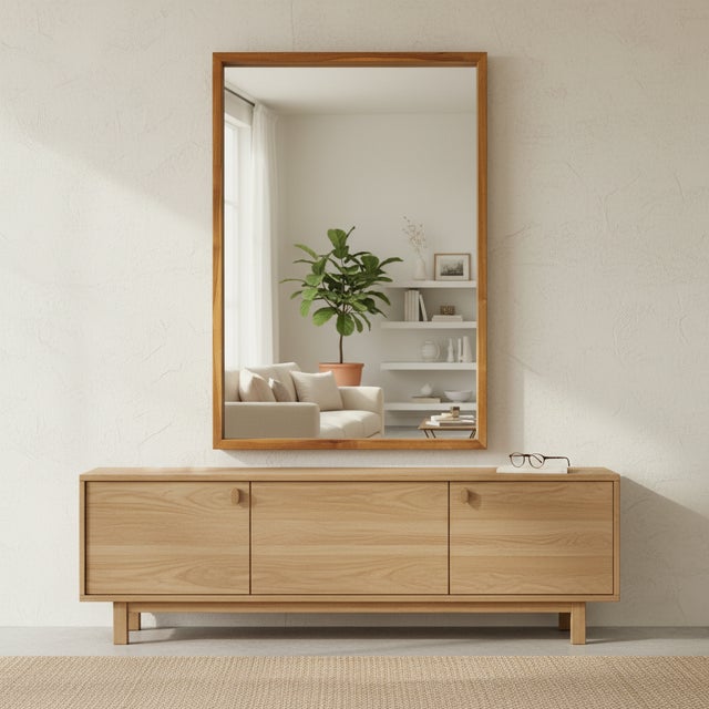 Chestnut Large Mid-Century Minimalist Scandinavian Teak Full-Length and Floor Mirrors For Sale - Image 8 of 17