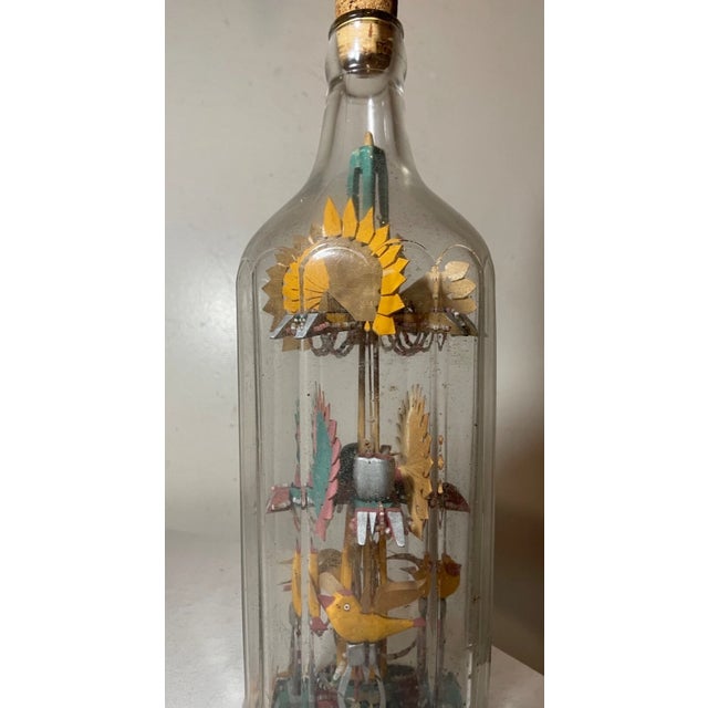 Antique Handmade Whimsical Folk Art Mixed Media Wood Glass Sculpture in Bottle For Sale - Image 4 of 18