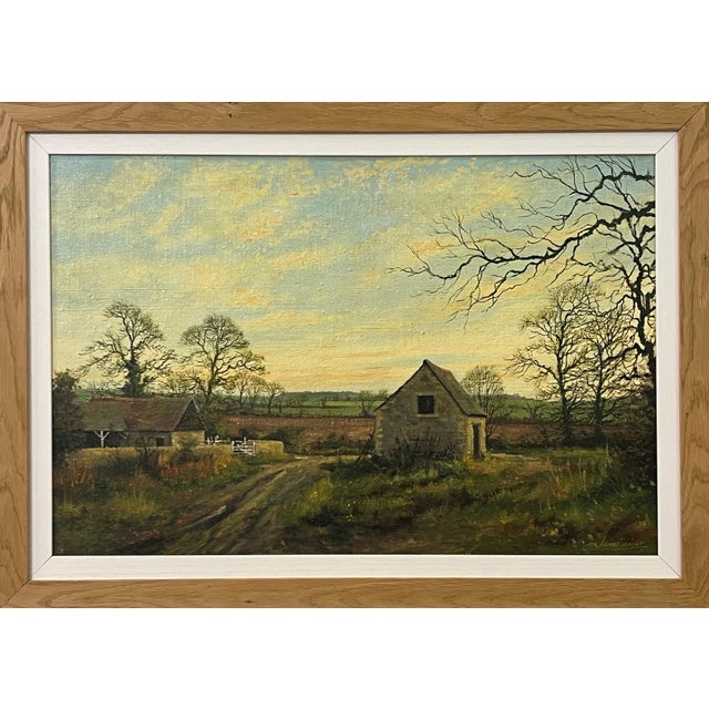 Old Barn Scene of a Farm in the English Countryside by British Landscape Artist 1980 Circa For Sale - Image 13 of 16