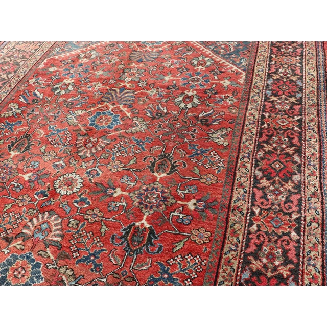 Textile Antique Mahal Rug With All Over Design in Soft Red and Brown Border For Sale - Image 7 of 13