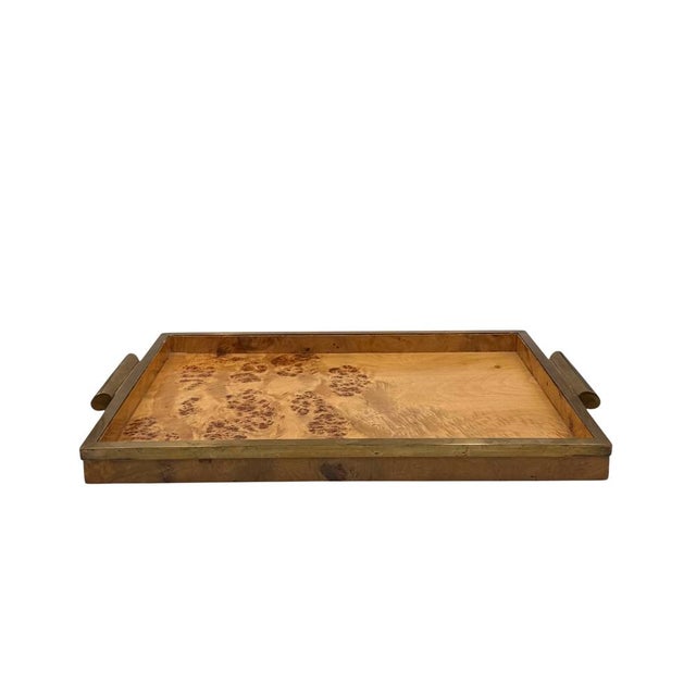 Wood Hollywood Regency Brass and Burl Tray, Italy, 1970s For Sale - Image 7 of 15