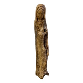 Folk Art Naïve Mary Sculpture in Carved Root Wood, 1800s For Sale