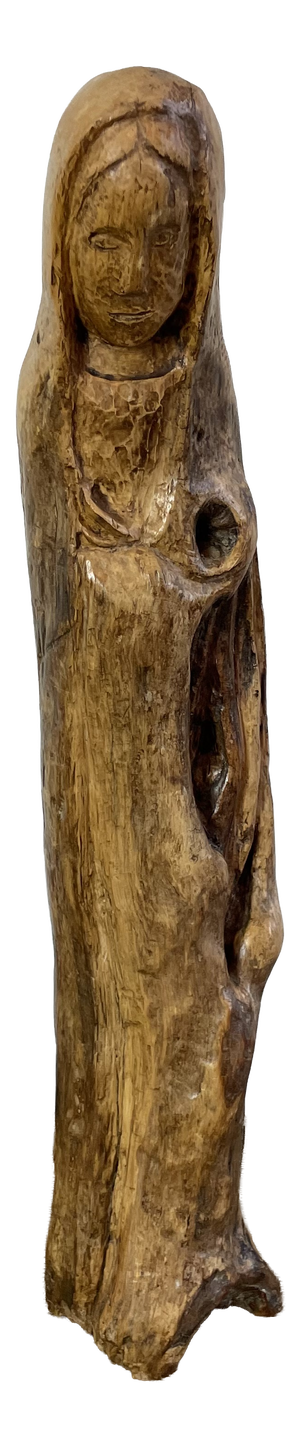 Folk Art Naïve Mary Sculpture in Carved Root Wood, 1800s