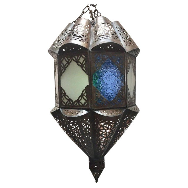 Moroccan Lantern Handcrafted Moorish Metal and Glass For Sale - Image 16 of 18