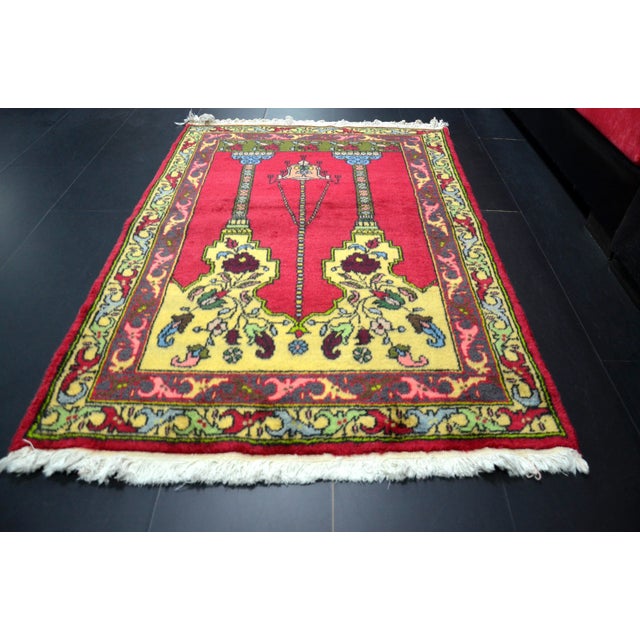 Traditional 1960s Turkish Islamic Handmade Prayer Rug For Sale - Image 3 of 10
