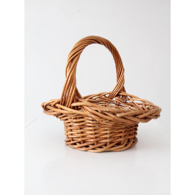 Vintage Woven Wicker Gathering Basket With Twisted Handle For Sale - Image 6 of 13