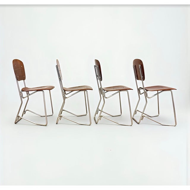 1950s Mid-Century Modern Minimalist First Edition Aluflex Stackable Folding Chairs from Armin Wirth, Switzerland, 1950s, Set of 4 For Sale - Image 5 of 18