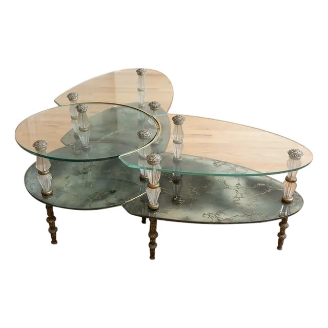 1940s Hollywood Regency 3-Piece "Verre Églomisé" Modular Coffee Table Set by Goran of Belgium For Sale
