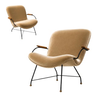 Brazilian Modern Pair of Armchairs in Rosewood, Mohair & Steel by Carlo Hauner, 1950s For Sale