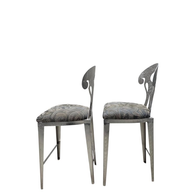 Vintage Memphis Style Hammered Metal Counter Stools - Set of 4 For Sale - Image 9 of 12