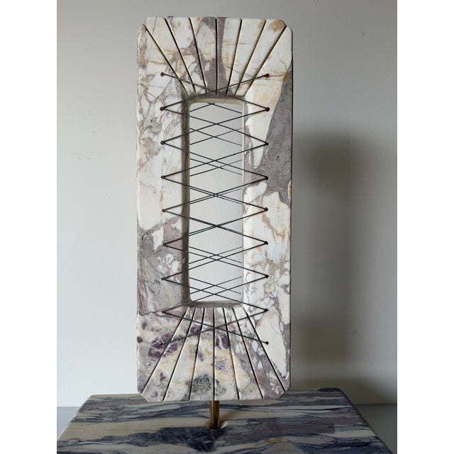 Postmodern 1980’s Italian Postmodern Geometric Abstract Carved Calacatta Viola Marble Sculpture For Sale - Image 3 of 12
