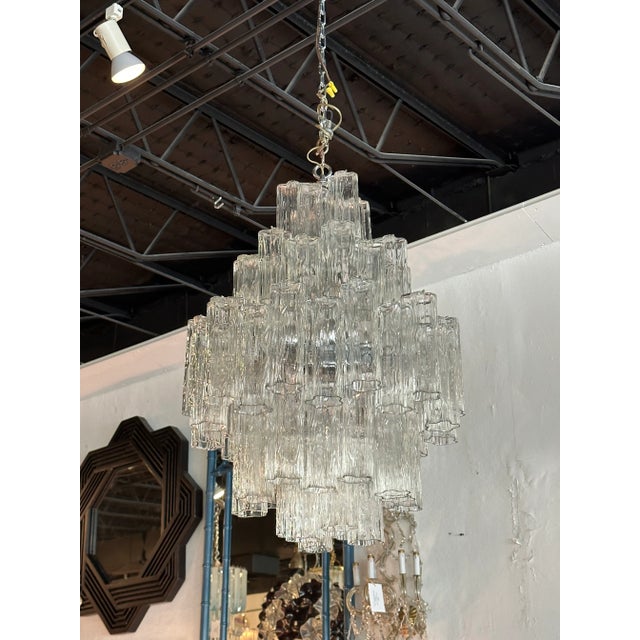 Vintage 1970s Large Murano Tronchi Venini Glass Chrome 5 Tier Chandelier For Sale - Image 13 of 13