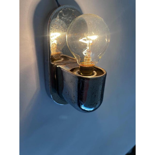 Glass Small Bauhaus Chrome Wall Lamp, Czechoslovakia, 1930s For Sale - Image 7 of 8