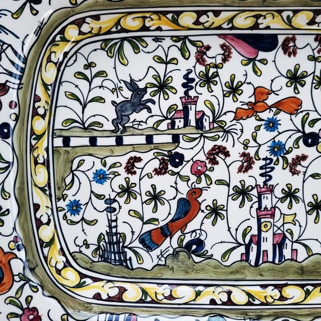 1980s Williams-Sonoma Portuguese Nazari Hand-Painted Folkloric Earthenware Platter For Sale - Image 5 of 9