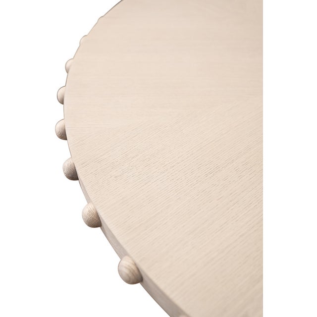 Worlds Away Matthew Izzo Home Lucian Round White Oak Dining Table With Studded Edge For Sale - Image 4 of 4