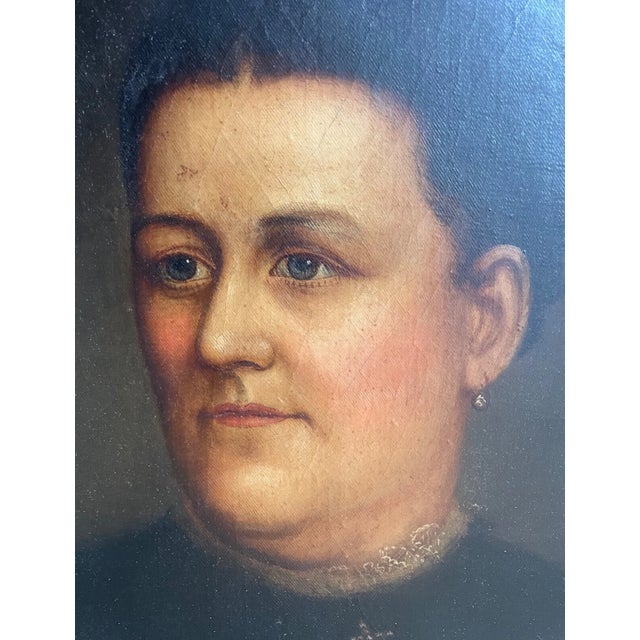 Antique Folk Art Lady Senator Henry Crouse Wife Woman Portrait Oil Painting Art For Sale In New York - Image 6 of 13