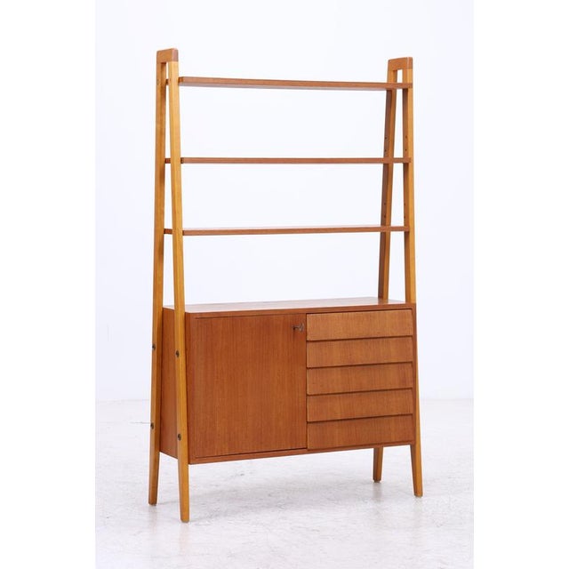 Mid-Century Teak Bookshelf with 5 Drawers and Door For Sale - Image 3 of 18