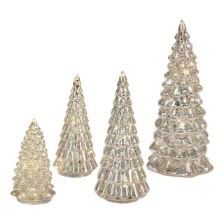 LED Lighted Mercury Glass Holiday Tree Decor (Set of 4) For Sale