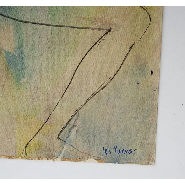 Vintage mid 20th century abstract female nude watercolor, pen and ink painting on paper. Signed Iris Youngs lower right...