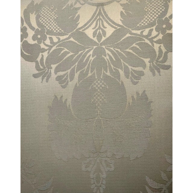 Stone Gray Antique Pair of Scroll Elbow Chairs in the Style of Duncan Phyfe Mahogany Damask Set of 2 For Sale - Image 8 of 16