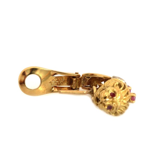 Late 20th Century 18k Lion Earrings Etruscan Byzantine Ruby Diamonds, 2 pieces For Sale - Image 5 of 6