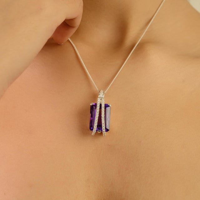 Art Deco 16.8 CTW Regal Amethyst 925 Silver Pendant Charm by Carat&her For Sale - Image 6 of 10