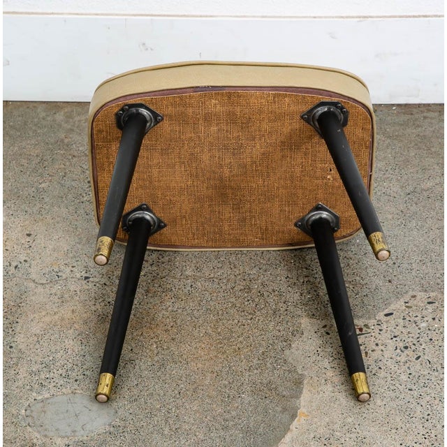 Mid Century Modern Ottoman Stool Tan Wood Vintage MCM MCM Black Rectangular For Sale - Image 4 of 7