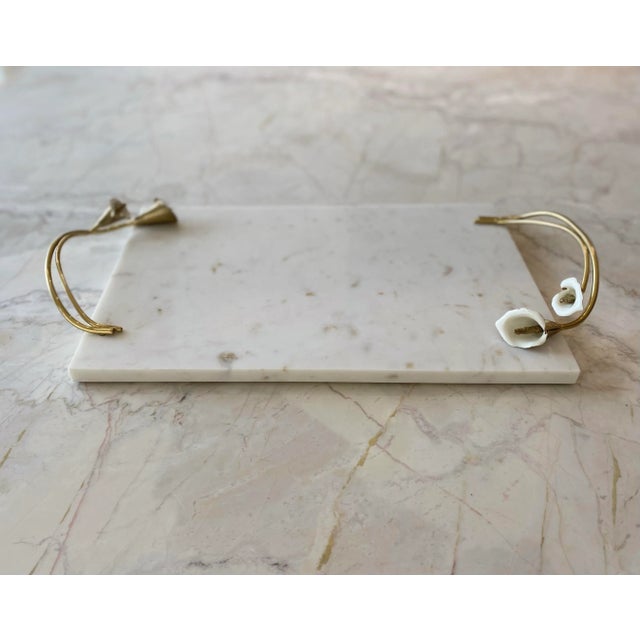 Michael Adam Calla Lily Marble Cheese Board Handmade Marble, natural brass, stainless steel, and enamel Knife not included