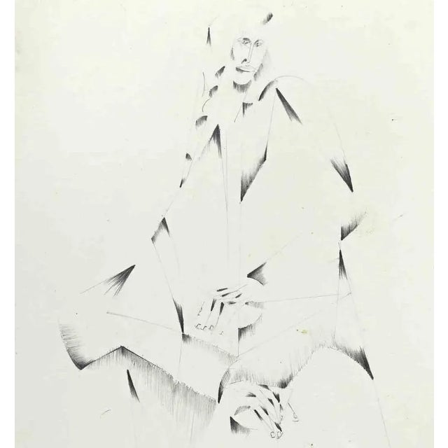 Figure is an Original China Ink Drawing realized by Robert Luis Nicoidski late 20th Century. The little artwork is in very...