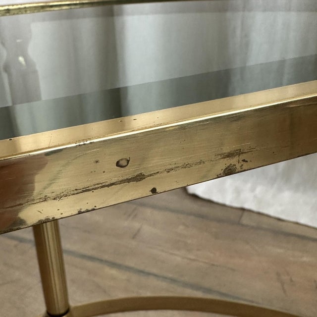 Mid-Century Semicircular Brass and Smoked Glass Side Tables, 1970s, Set of 2 For Sale - Image 13 of 18
