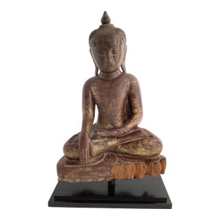 Antique 18th Century Buddha Carved Statue, Shan Burma, Large 24", With Coa For Sale