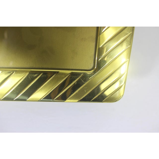 80’s 5x7 Rectangular Striped Brass Picture Frame With Black Velvet Back, Table Top For Sale - Image 9 of 9