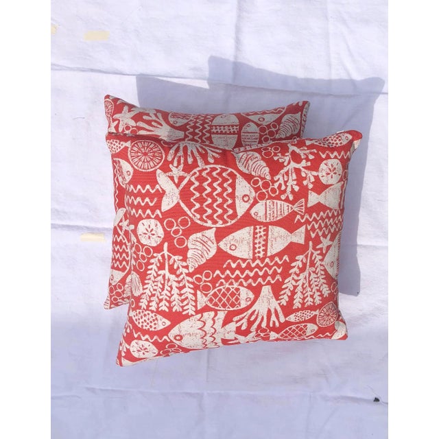Coral and White Tropical Fish Pattern Outdoor Pillow Cover For Sale In New York - Image 6 of 9