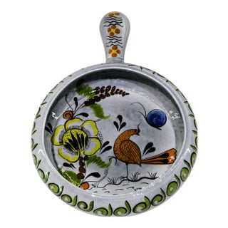 José Noé Suro Cerámica Suro Hand‑Painted Mexican Cazuela – Tonalá Folk Art Pottery, Bird & Floral, Mid‑Century For Sale