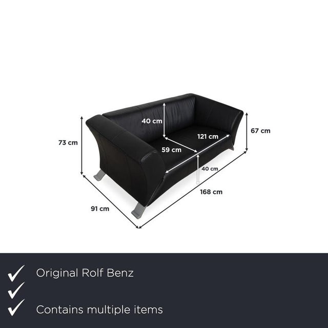 Modern Model 322 2-Seater and 3-Seater Sofas in Black Leather from Rolf Benz, Set of 2 For Sale - Image 3 of 18