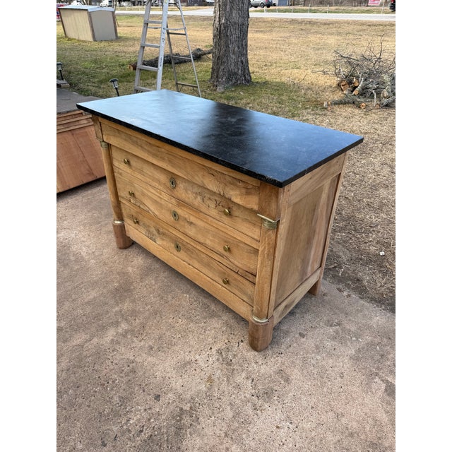 19th Century French Empire Walnut Bleached Marble Top Chest of Drawer / Commodes For Sale - Image 10 of 12