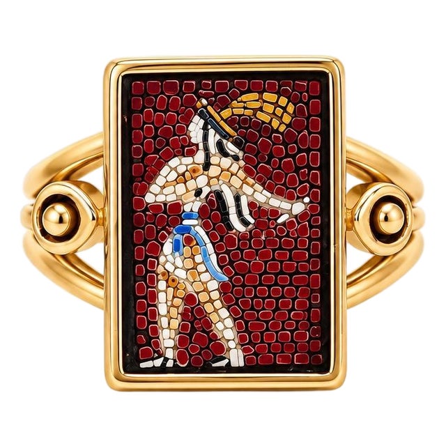 Antique Micro Mosaic Prince of Lilies Rare Statement Ring, Size 8.25 For Sale