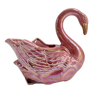 1950s Vintage Large Hollywood Pink & Gold Swan Planter For Sale