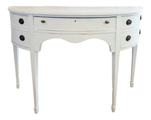 19th Century Hepplewhite / Federal Style Bow Front Sideboard in Chic Antique White Paint Finish