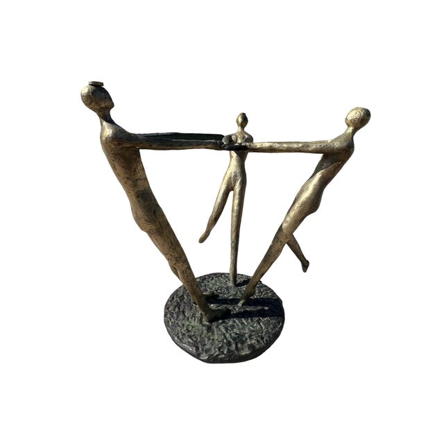 Vintage Mid Century Modern Italian Nude Women Brutalist Bronze Glass Circle Accent Table 1970s Sculpture Sculptural For Sale - Image 9 of 12