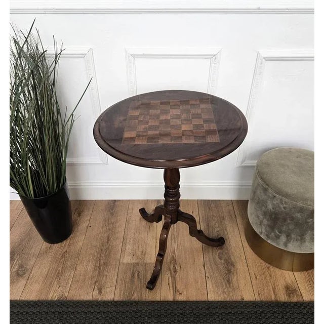 Wood Neoclassical Italian Walnut Inlay Game Table, 1970s For Sale - Image 7 of 10