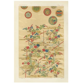 Japanese Floral Motifs on Golden Background, 1880s, Paper For Sale